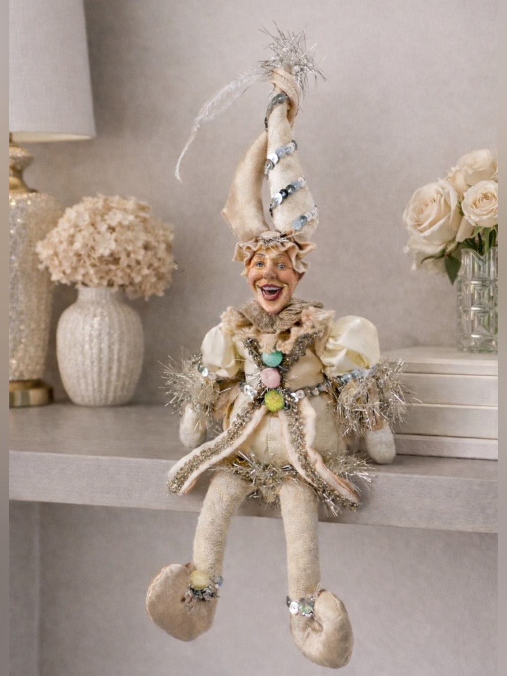Katherine’s Collection Elf Jester Shelf Sitter Cream Gold Decor